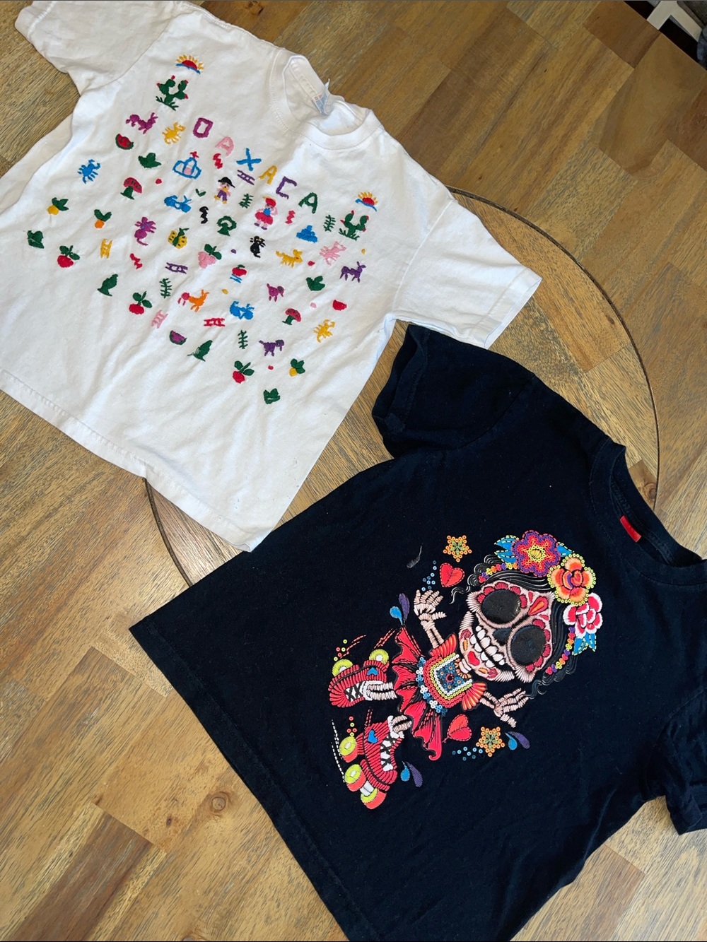 White Embroidered Mexican Tee and Black Sugar Skull Graphic Tee